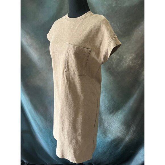 Hering Women's Pocket T-Shirt Dress Casual Short Sleeve Beige Medium - Picture 2 of 6